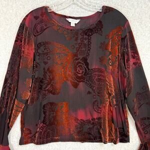Vtg ConradC Velvet Burnout Shirt Sz XL L/S Whimsygoth Fairygrunge Goblin Stretch